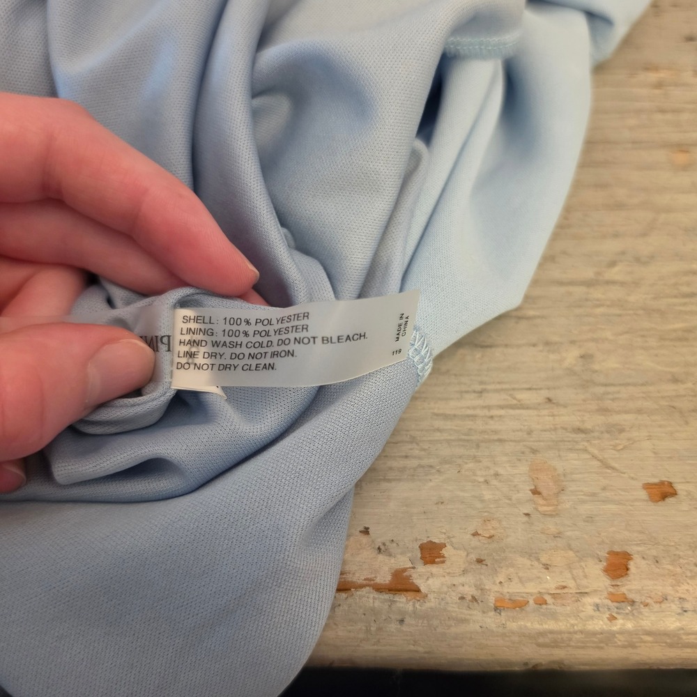 Pinup Fashion Pale Blue Swiss Dot Above Knee Baby Doll Dress Size Large GC - Picture 8 of 8